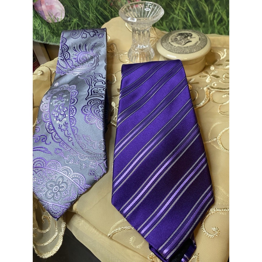 SEAN JOHN Purple White Satin Stripes Silk Classic Tie Lot 2